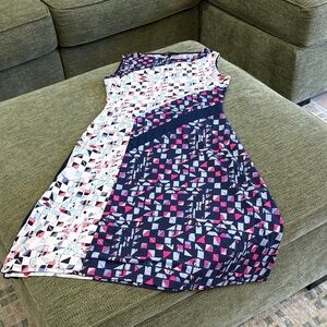 BCBGMaxAzria Geometric Print Midi Dress - Pink, Blue, White